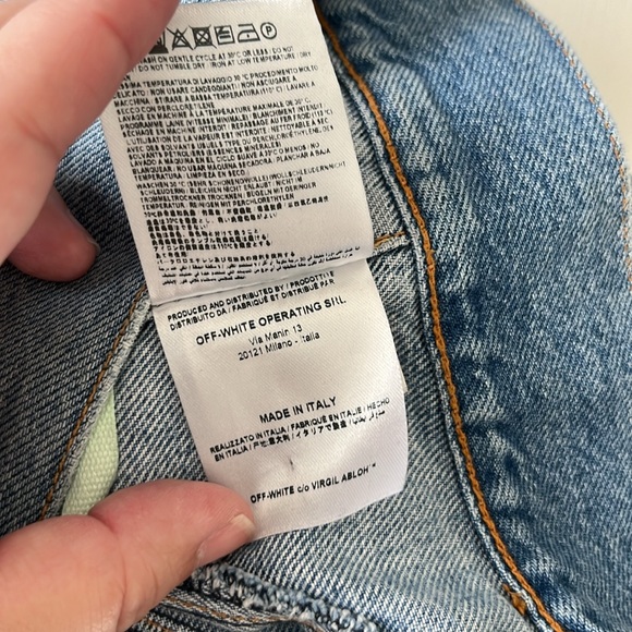 Off-White Virgil Abloh Cropped Denim Jacket 'Handmade' Applique Jean Jacket - Picture 12 of 16